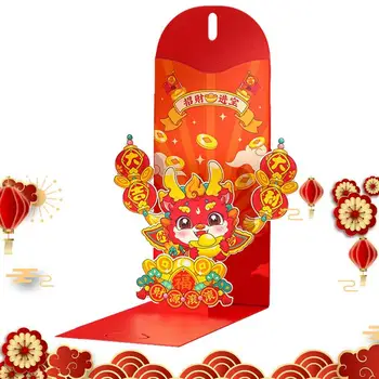 Китайские Денежные Конверты 3D Красные Карманные Конверты Из Золотой Фольги С Милым Мультяшным Драконом Прочный Толстый Креатив 2024 Hong Bao Для Lunar