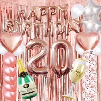 набор воздушных шаров с 20-м днем рождения, фон для украшения серебряных девушек, баннеры из розового золота, принадлежности для вечеринок, набор воздушных шаров