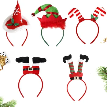 Рождественская повязка на голову для детей и взрослых с Оленьими рогами и Шляпой Санта-Клауса, светодиодные повязки на голову, Рождественский подарок, декор для Рождественской вечеринки