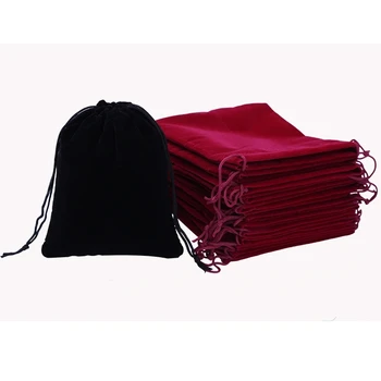 Бархатный мешочек 12x10 см, сумка для ювелирных изделий, черные пакеты для рождественских / свадебных подарков со шнурком, пакеты для упаковки ювелирных изделий Оптом, 100 шт.