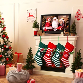 Мягкие удобные Рождественские чулки, праздничные вязаные носки в виде снежинок для рождественской елки, украшения для камина, перил