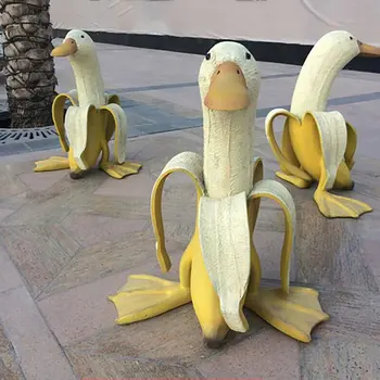 Новая художественная статуэтка банановой утки, уличный декор в саду, милые забавные причудливые фигурки очищенной банановой утки, украшения