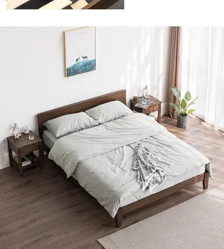 Кровать из массива дерева, двуспальная кровать 1,8 м, простая современная главная кровать из дуба, кровать для взрослых 1,5 м в скандинавском стиле