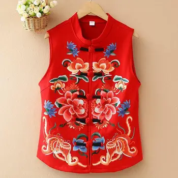 2024 национальный китайский жилет с цветочной вышивкой, винтажная куртка без рукавов, восточный элегантный женский жилет в стиле ретро тан, костюм, жилет
