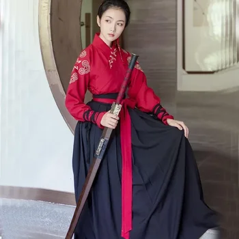 Древняя Женщина Танг Кимоно Платье Ханфу Вышивка Традиционный Китайский Стиль Косплей Ушу Танцевальный костюм Одежда Восточные платья