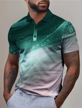 Геометрический Линейный мужской винтажный принт 3D Гольф-поло Уличная одежда из полиэстера, рубашки Поло с отложным воротником и коротким рукавом, Поло с лацканами из сетчатой ткани