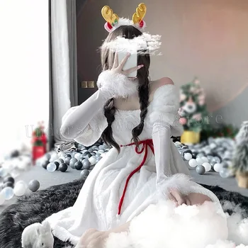 Рождественский женский костюм серии Санта-Клауса, Рождественская вечеринка, девушка со снежным лосем, красное платье, плащ, веревка, сексуальная пижама, косплей