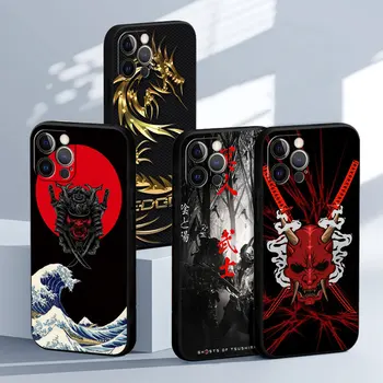 Японский воин Дракон, черный силиконовый чехол для iPhone 12 11 13 14 Pro Max XS XR X 8 7 Plus SE 2020 13Mini, мягкий чехол Funda