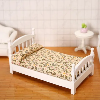 Кукольный домик 1: 12 Мини-односпальная / двуспальная кровать, домашняя мебель для спальни, игрушка в подарок, модель мебели для гостиной, красивая деревянная игрушка ручной работы