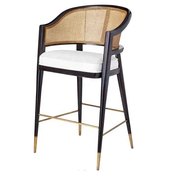 Китайский поставщик Nordic Modern Restaurant Cafe Деревянный высокий барный стул из ротанга с подлокотником