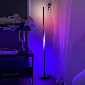 48 Дюймов Современный светодиодный торшер RGB Угловой торшер Черный Серебристый торшер для спальни гостиной Скандинавское украшение дома