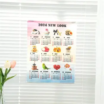 Настенный гобеленовый календарь с мультяшным рисунком на 2024 год Яркие цвета Простая установка Декоративное украшение на стену для