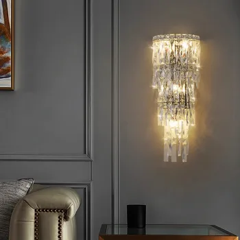 Современный хрустальный настенный светильник в коридоре, настенный светильник для спальни, прикроватной тумбочки, украшения гостиной, светодиодное бра для ванной комнаты