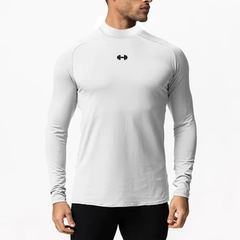 Мужская повседневная водолазка для фитнеса с длинным рукавом, компрессионная футболка с высокой эластичностью, осенняя быстросохнущая дышащая рубашка для фитнеса, бодибилдинга
