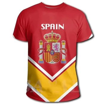 Испанская футболка Летняя Мужская Футболка С Принтом Национальной Эмблемы Испании, Топ С Круглым вырезом И Коротким рукавом, Мужская Одежда Большого Размера, Футболки Мужские