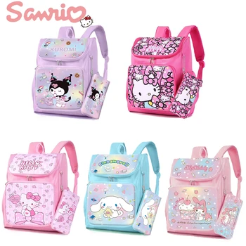 Школьные сумки для студентов Sanrio с пеналом Для девочек Аниме Hello Kitty Kuromi Рюкзак Cinnamoroll Детский школьный рюкзак с двойным плечом