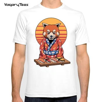 Новые летние мужские футболки с коротким рукавом в стиле Харадзюку в стиле ретро, Японская Красная панда, Суши, живопись, Классические Винтажные мужские футболки