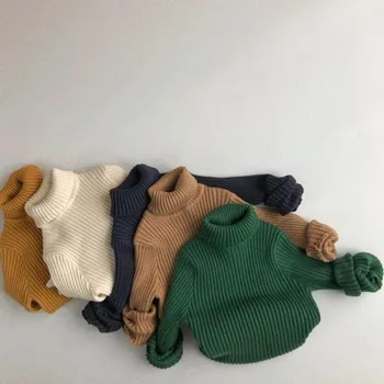 Одежда Для малышей, вязаный свитер для маленьких мальчиков, топы-пуловеры с длинными рукавами, хлопковая водолазка в рубчик для маленьких девочек, свитера в рубчик для маленьких девочек