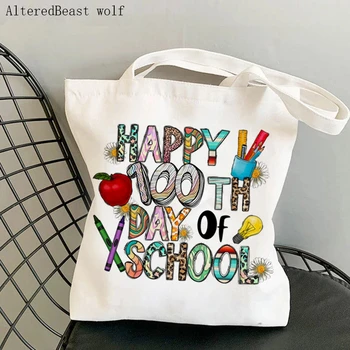 Женская сумка для покупок, счастливого 100-летия школы, Леопардовая сумка, холщовая сумка для учителей в стиле харадзюку, женская сумка через плечо