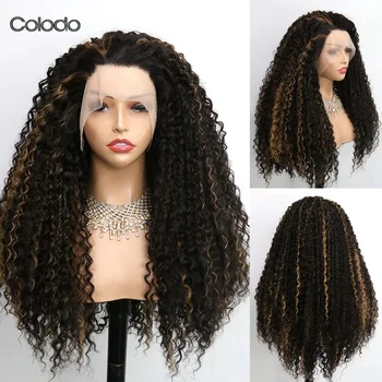 COLODO Омбре, синтетический парик с кружевом спереди, Трансвестит, Прозрачные парики с кружевом спереди 13х4 для женщин, 30-дюймовые Афро-кудрявые, бесклеевые