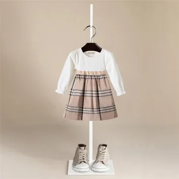 Осенние платья для девочек, детское Элегантное платье принцессы в полоску и клетку, платье с бантом и поясом для маленьких девочек, детская одежда от 2 до 6 лет