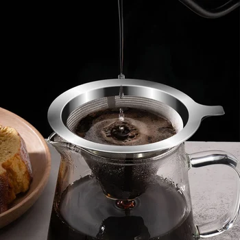 Кофейная воронка GIANXI 304 из нержавеющей стали, двухслойный конусный фильтр для кофе с мелкой сеткой, многоразового использования, практичные и долговечные Аксессуары для кофе
