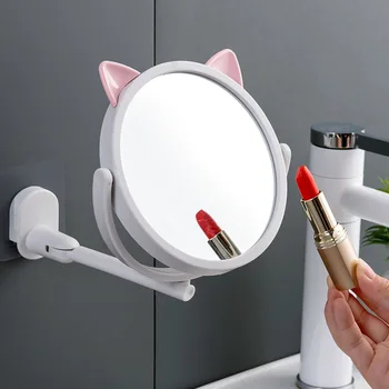 Мультяшное настенное складное зеркало для макияжа, Складное вращающееся Гибкое косметическое зеркало для ванной комнаты, Косметические зеркала, инструмент для макияжа