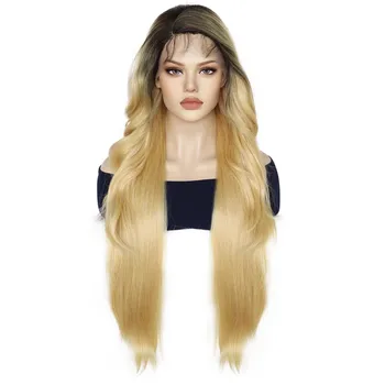 13*4*1 Кружевной парик с Т-образной частью, волнистый омбре блонд с темными корнями, 32-дюймовые удлиненные кружевные парики спереди для модных женщин