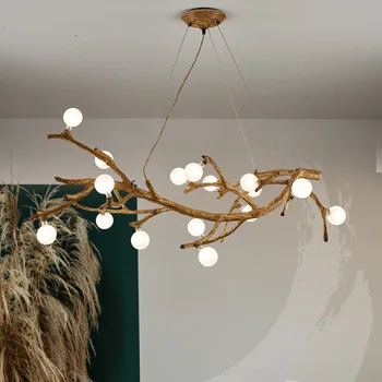 Светодиодная люстра в стиле ретро Nordic Wood Twigs для столовой кухни гостиной спальни, потолочный подвесной светильник G4 Design, Подвесной светильник