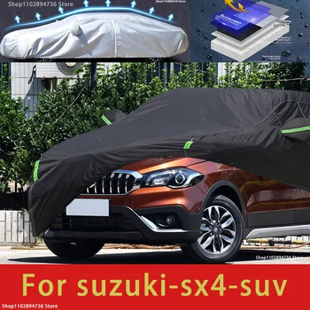 Для SUZUKI SX4 Подходят автомобильные чехлы для наружной защиты, снежный покров, солнцезащитный козырек, водонепроницаемый Пылезащитный Внешний черный автомобильный чехол
