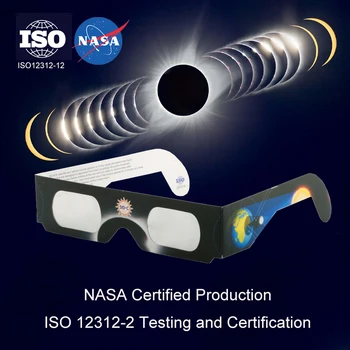Сертифицированные CE / ISO Бумажные очки для солнечного затмения, Безопасные для наблюдения под прямыми солнечными лучами, Наблюдайте за Полными затмениями, Частичными Затмениями, Солнечными пятнами
