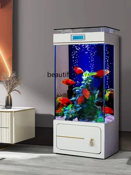Домашний Супер Белый напольный аквариум с рыбками, Роскошный Задний фильтр, Аквариум без стен, Вертикальный Рыбный шар