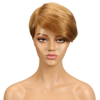 Trueme Короткие прямые парики из человеческих волос для женщин Бразильской стрижки Пикси Боб Парик из человеческих волос Омбре медовый блонд коричневого цвета Brugundy