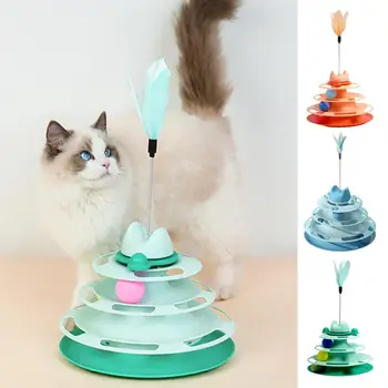 Игрушка для кошек Роликовый тренажер Интерактивная башня для кошачьих мячей Со съемными шариками и перьями Прочные игрушки для кошек Интерактивные игрушки для котенка