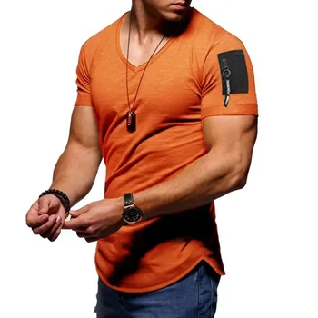 A3254 Уличная одежда с коротким рукавом и молнией на плечах, летняя футболка в стиле хип-хоп, мужская удлиненная футболка с изогнутым подолом, тонкая забавная футболка большого размера
