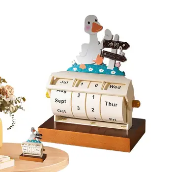 Календарь на деревянном колесе Вечный настольный календарь Дизайн утиного кораблика Календарь с отображением месяца недели Дня и даты Календарь на деревянном колесе